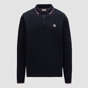 MONCLER Navy Long Sleeve Cotton Piqué Polo